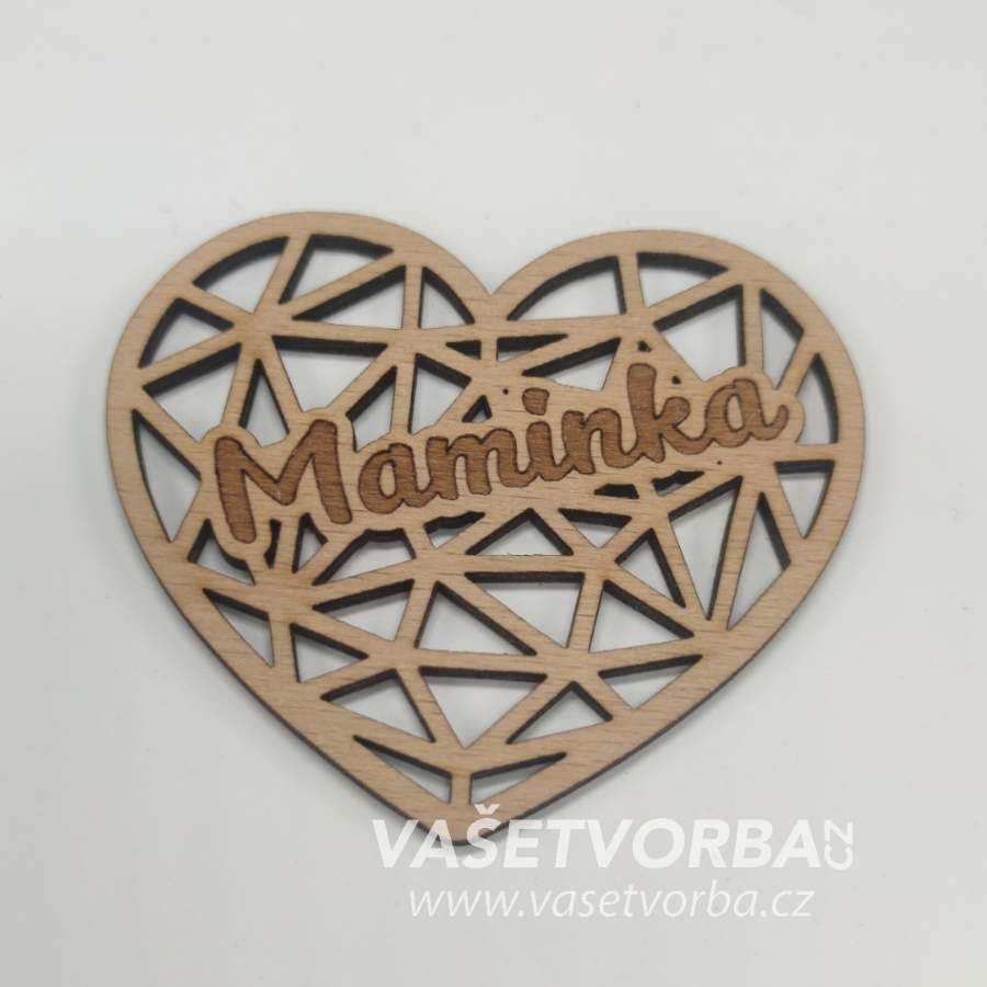 Dřevěné dekorativní geometrické srdce s textem MAMINKA 5 cm