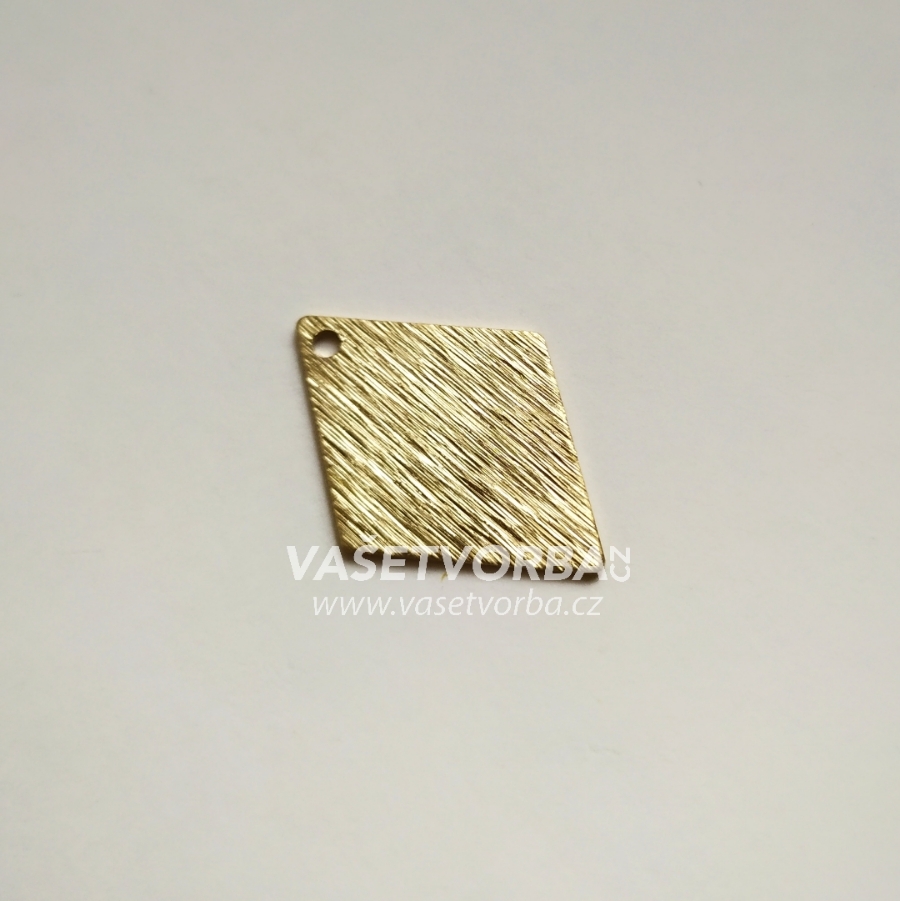 Zlatý mosazný texturovaný kosočtverec s dírkou 21x15 mm / 10 kusů - S MOTIVEM