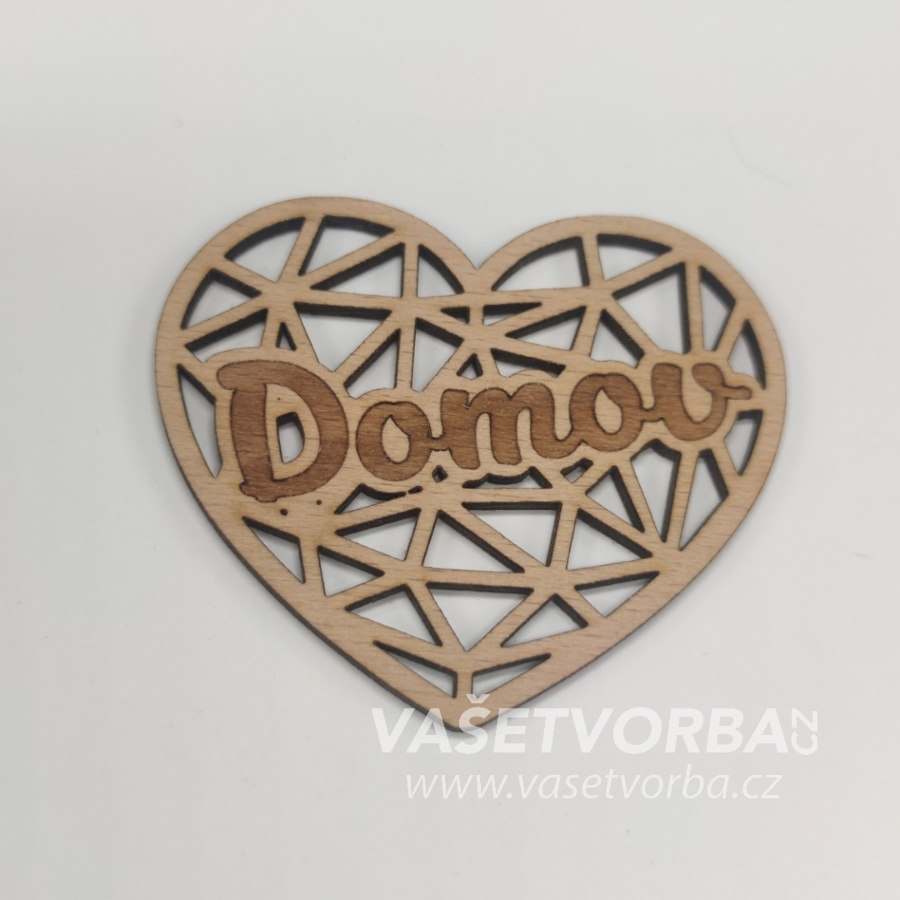 Dřevěné dekorativní geometrické srdce s textem DOMOV
