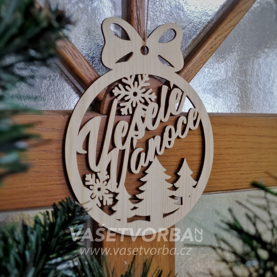 Dřevěná vánoční ozdoba na dveře nebo okno Veselé Vánoce