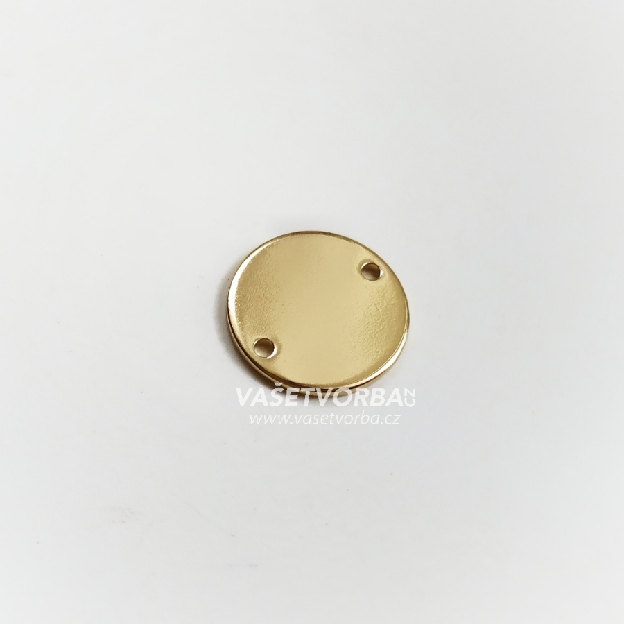 Zlaté mosazné polomatné kolečko 15 mm, 2x DÍRKA, 10 kusů